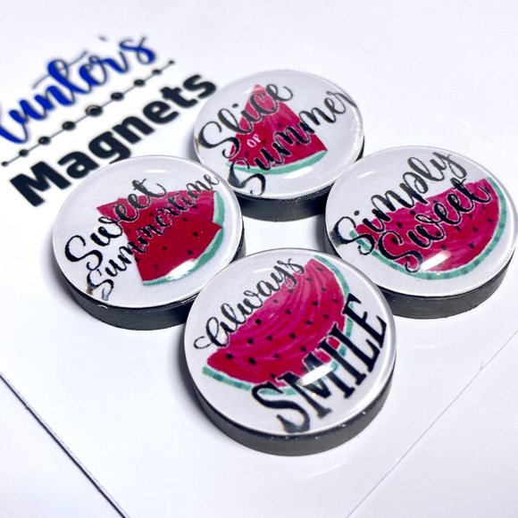 Set of 4 Magnets - Summer Watermelon Glass Refrigerator Kitchen Whiteboard - Picture 2 of 3